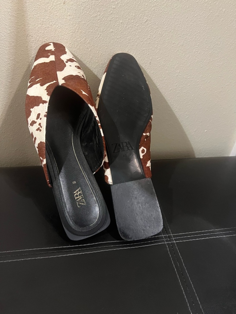 Zara Brown & White Cowprin Slip-On Mules - Picture 3 of 3